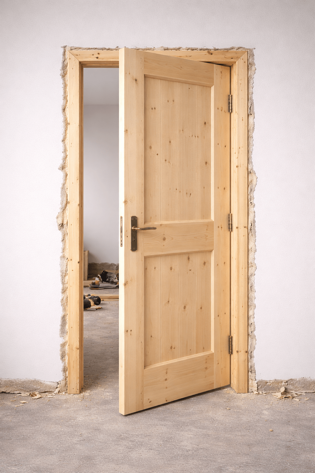 Internal door before fitting is complete